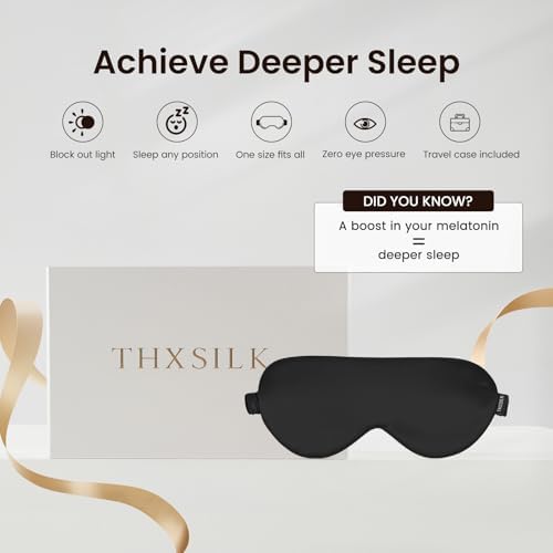 THXSILK Sleep Mask 100% 25 Momme Pure Mulberry Silk Super Smooth Cooling Sleep Eye Mask Blackout for Women/Man/Kids, Eye Cover with Wide Head Strap for Good Night Sleep, Black - Image 3