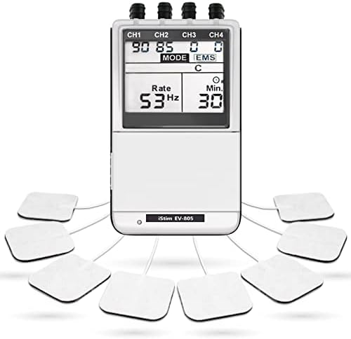 iSTIM EV-805 TENS EMS 4 Channel Rechargeable Combo Machine Unit - Muscle Stimulator + Back Pain Relief and Management- 24 Programs/Backlit (Including Electrodes Pads) by iSTIM
