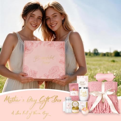 Gift Basket for Women, Self Care Set with Knitted Throw - Care Pkg - Pink - Image 3