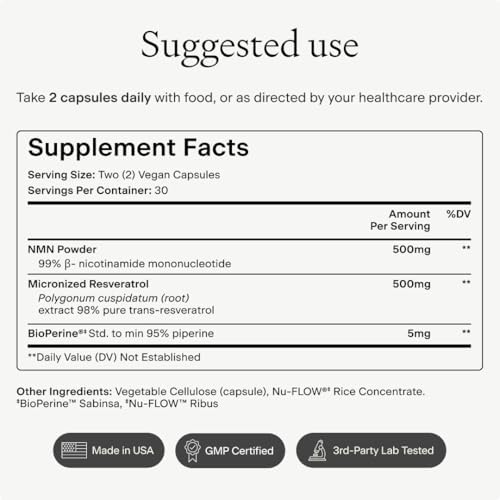 OMRE NMN + Resveratrol Supplement 99% Purity for Cellular Energy, NAD+ Boost | Highly Bioavailable Nicotinamide Mononucleotide Supplement Resveratrol 500mg & NMN 500mg, 3 Pack of 90 Days Supply - Image 7