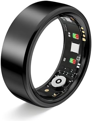 Smart Ring for Women Men Fitness Tracker Heart Rate Sleep Trends 128 Sports Modes Gesture Control Cycle Tracking IP68 Waterproof No Subscription Compatible with iPhone Android (Black, Size 10) by Unknown