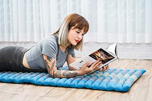 Leewadee - Foldable Floor Mattress - Japanese Roll Up Futon -Trifold Tatami Mat- Guest Floor Bed - Camping Mattress - Thai Massage Mat, Kapok Filled, 75 x 20 inches, Light Blue - Image 5
