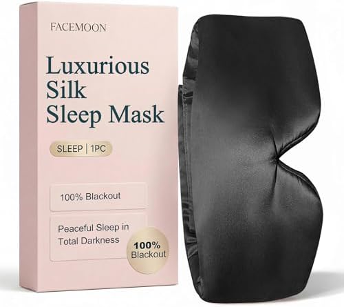 Silk Sleep Mask for Side Sleepers, Eye Mask for Sleeping Women Men, Face-Hugging Padded Eye Cover, 100% 22 Momme Pure Mulberry Silk, Soft Light Blocking Mask for Travel, Naps & Shift Workers (Black) by FACEMOON