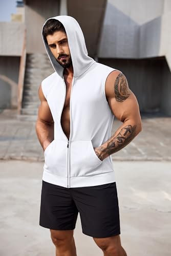 COOFANDY Men's Workout Hooded Tank Tops 2 Pack Zip Up Sleeveless Gym Shirts Muscle Cut Off T Shirt Bodybuilding Hoodies - Image 3