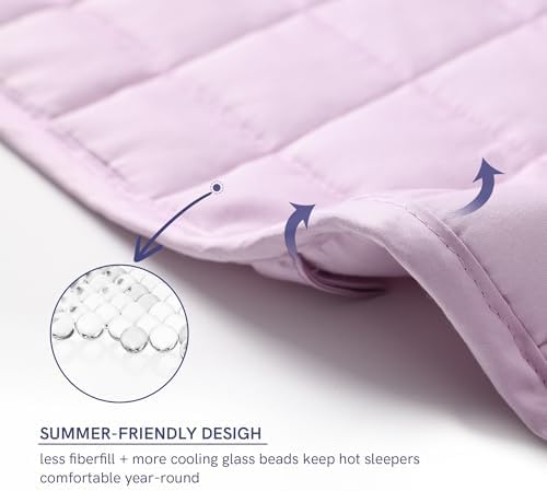 YnM Exclusive Weighted Blanket, Soothing Organic Long Stapled Cotton, Smallest Compartments, Bed Blanket for One Person of 140lbs, Ideal for Twin/Full Bed (48x72 Inches, 15 Pounds, Lavender) - Image 4