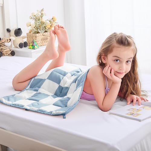 yescool Blue Checkered Weighted Lap Pad 2 Pounds Cooling Weighted Lap Blanket, Plaid Small Weighted Blanket, Weighted Throw Blankets Gifts for Travel Indoor Outdoor, 20"x30" - Image 2