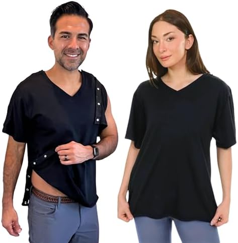 Inspired Comforts Unisex Post Surgery & Rehab V Neck Dual Access Snap Shirt by InspiredComforts