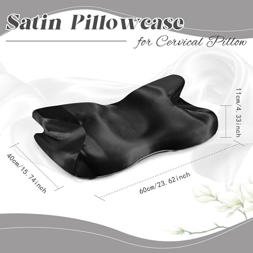 P Pothuiny Black Satin Cervical Pillow Case Cover 2-Pack with Zipper - Image 3