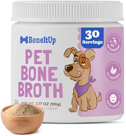 BoneItUp Dog Bone Broth Powder - Made with Real Beef & Chicken, Nutritious & Hydrating Dog Bone Broth Topper for Picky Eaters - Healthy Joints, Coat, Digestion Support (30 Servings) by BoneItUp