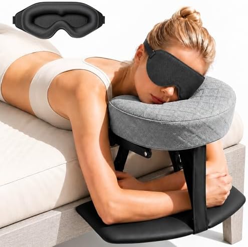 Freebody Upgraded Massage Headrest for Bed with Armrest Shelf & Breast Pillow, Adjustable Massage Face Cradle at Home,18" Height Massage Head Holder for Sleeping Mattress, Classic Grey by Unknown