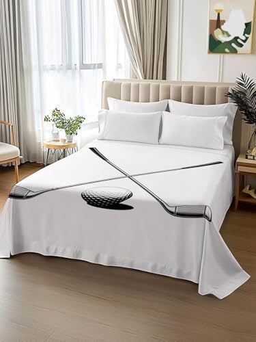 King Flat Sheet Golf Ball Club Flat Sheets Only Soft Breathable Microfiber Bedding Top Sheets Luxury Hotel Quality Game Sports King Bed Sheet for All Season Bedroom Dorm Home Decor - Image 2