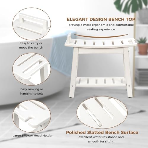 FLyjoe 24 INCH Extra Large Shower Bench for Inside Shower Shaving Legs, Waterproof HDPE Shower Chair Seat with Storage Shelf and Handles Spa Shower Stool for Bath Tub Bathroom Use, White - Image 5