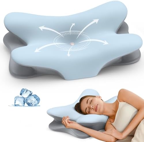 Cervical Neck Pillow for Pain Relief - Ergonomic Pillow for Neck Support, Contour Memory Foam Pillows for Sleeping, Orthopedic Bed Pillow for Side Back Stomach Sleepers(Blue) by Unknown