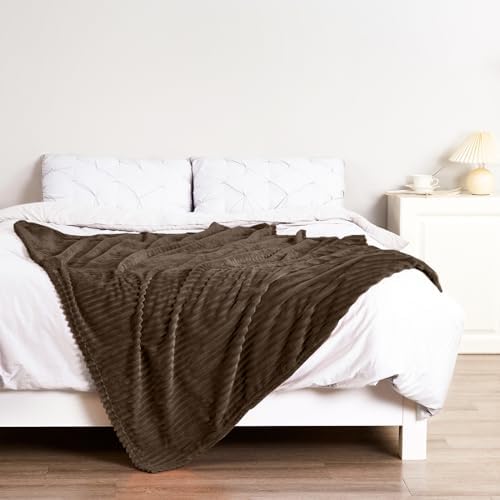 Bnuitland Brown Flannel Throw (50X71 inches),300GSM Super Soft Fleece Stripe Pattern Sofa Blanket, Lightweight Cozy Bed Throw for Home Decor All Season - Image 5