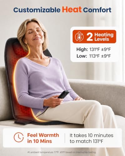 COMFIER Vibration Back Massager with Heat, 10-Motor Massage Seat Cushion for Chair, Graphene Heated Massage Chair Pad for Back, Lumbar & Thighs, 5 Modes, 3 Intensities, Home Office Recliner Gift - Image 3