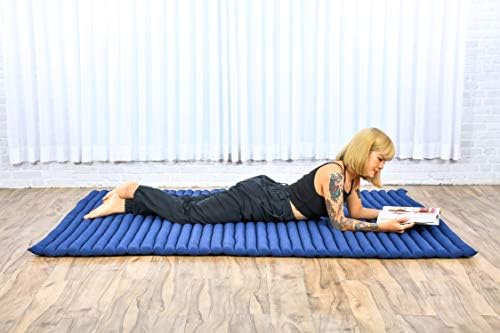 Leewadee - Foldable Floor Mattress - Japanese Roll Up Futon -Trifold Tatami Mat- Guest Floor Bed - Camping Mattress - Thai Massage Mat, Kapok Filled, 75 x 57 inches, Blue - Image 2
