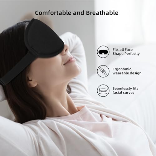 Sleep Mask,3D Contoured Sleeping Mask,99% Light Blocking Eye Mask, Zero Eye Pressure Cup Blindfold for Men Women, with Adjustable Strap for Sleeping, Yoga,Traveling(Black) - Image 4