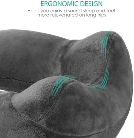 Inflatable Travel Pillow, Soft Velvet Inflatable Neck Pillow for Traveling, Airplanes, Train, Car, Office with Compact Bag, Breathable Washable Cover, Suit for Adults Sleeping - Grey - Image 4