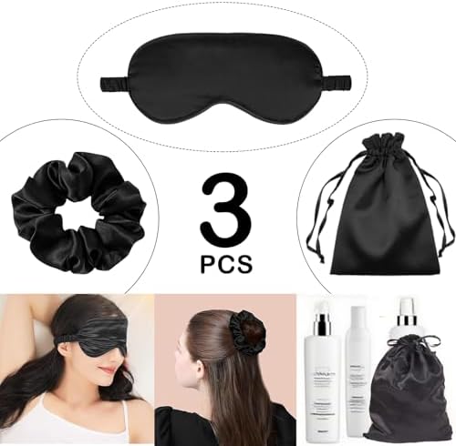 3Pcs Satin Eye Mask Silk Sleep Masks Set Silky Blindfold Eyeshade Blackout Eyes Cover Pouches Bag Scrunchy Wedding Gift - Image 2