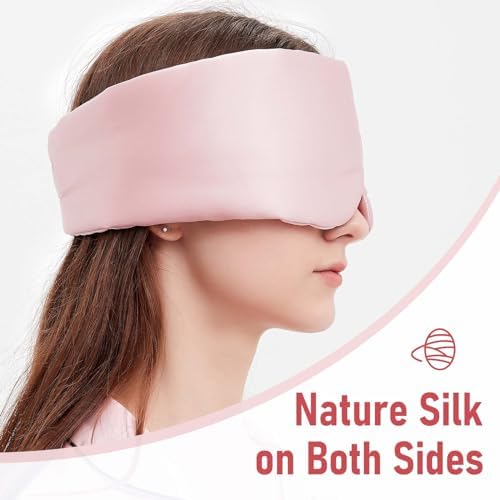 Silk Sleeping Mask Large Wrap-Around Blindfold with Adjustable Velcro Soft Blackout Eye Mask Women (Pink) - Image 6