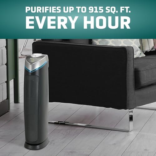 GermGuardian 3-In-1 HEPA Air Purifier for Home, Large Rooms Up To 915 Sq. Ft. with HEPA Air Filter, UV-C Light & Odor Reduction, AC5000E, 28" Tower, Gray - Image 4