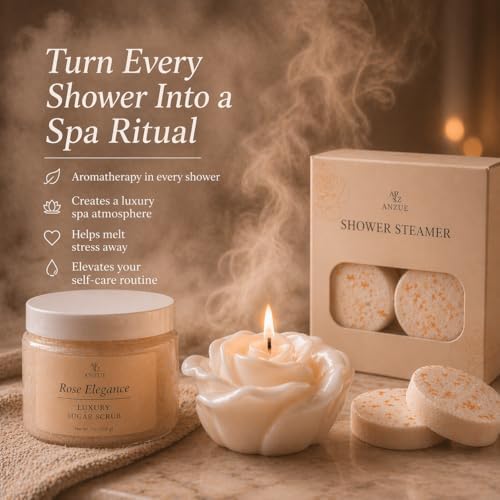 Rose Spa Gift Set for Women – 10pc Self Care Gift Basket with Rose Candle, Body Scrub, Shower Steamers, Lip Balm & Gift Card – Relaxing Birthday Gifts for Mom, Wife, Girlfriend – Elegant Spa Gift Box - Image 4
