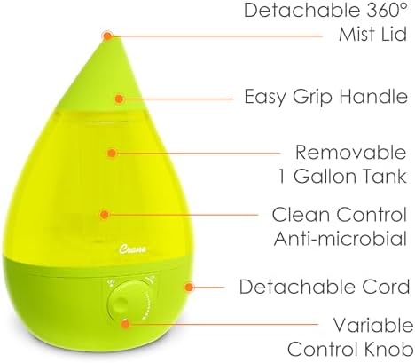 Crane Ultrasonic Cool Mist Humidifier for Bedroom, Baby Nursery, Kids Room, Plants, or Office, Large 1 Gallon Tank, Filter Optional, Green - Image 4
