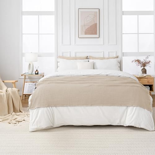 Esterra Muslin Throw Blanket 50x65 Inches Cozy Soft Lightweight Pre-Washed Cotton Blanket, All Season Breathable 4-Layer Gauze Blanket Throw for Sofa Couch Bed, Neutral - Image 6