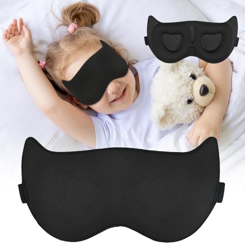Cute Sleep Eye Mask for Kids, 3D Contoured Cup Sleeping Mask & Blindfold, Concave Molded Night Sleep Mask, Block Out Light, Soft Comfort Eye Shade Cover for Travel Yoga Nap,KD by AMAZKER