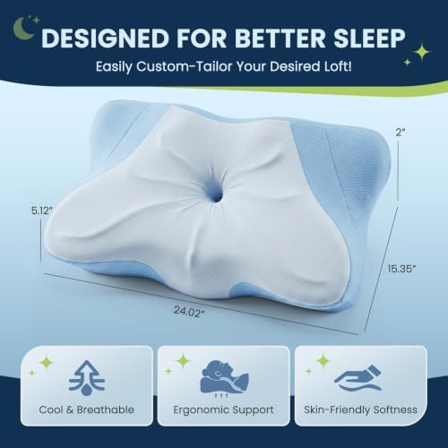 Sweetcrispy Queen Cervical Pillow for Neck and Shoulder - Ergonomic Memory Foam Pillows, Contour Side Sleeper for Adults, Cooling Orthopedic Neck Support for Back Stomach Sleepers, Blue - Image 2