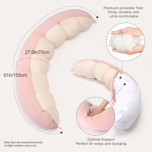 Peallow(Pat. Pend) – Long Round Body Pillow for Adults, Bolster Pillow for Sleeping, Soft and Supportive Pillow for Sleeping & Lumbar Support,Blush Pink - Image 3