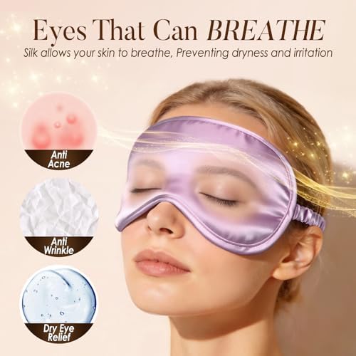 LULUSILK Mulberry Silk Sleep Eye Mask for Sleeping Women and Men, Lavender - Image 5
