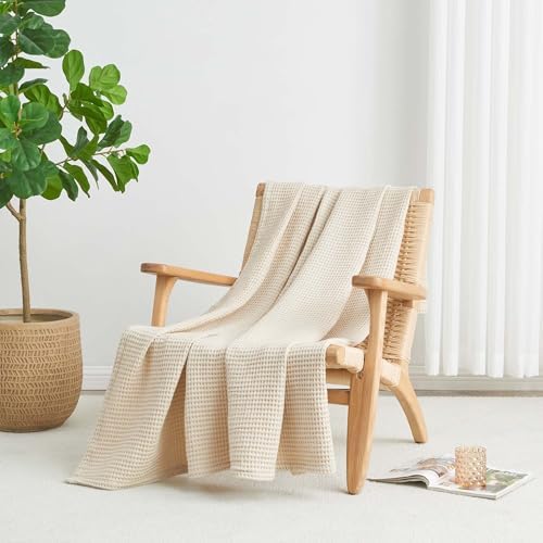 100% Cotton Taupe Blanket King Size for Bed - Breathable and Soft, Waffle Weave for Summer Spring, 102x90 Inches (Oatmeal) - Image 3