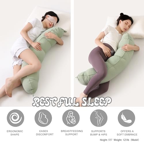 Peallow(Pat. Pend) – Long Round Body Pillow for Adults, Bolster Pillow for Sleeping, Soft and Supportive Pillow for Sleeping & Lumbar Support (Celadon Green,39") - Image 5