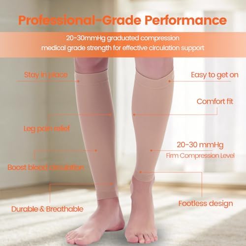 BSERA Calf Compression Sleeve Women, 2 Pairs 20-30mmHg Footless Compression Socks for Swelling Shin Splints Varicose Veins - Image 2
