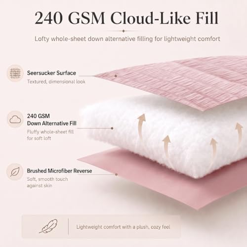 CozyLux Queen Comforter Set, 7 Pieces Pink Seersucker Bed in a Bag - Image 3