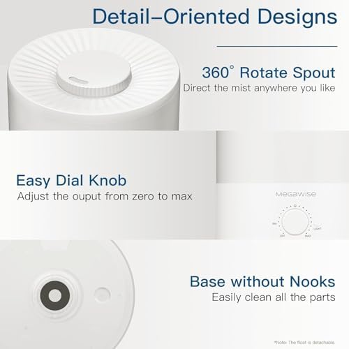 MEGAWISE 3.5L Cool Mist Humidifier – Ultra-Quiet Ultrasonic Vaporizer with Top-Fill Design, Essential Oil Diffuser, 7-Color Night Light & Auto Shut-Off - Image 3