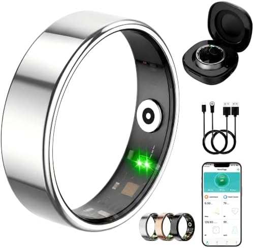 Smart Ring for Women Men, Fitness Tracker Ring with Free App No Subscription Fee, 7 Days Battery Life, Sleep Monitor, Heart Rate & Step Tracker, IP68 Waterproof, Android/iOS Compatible(Silver,8) by Unknown