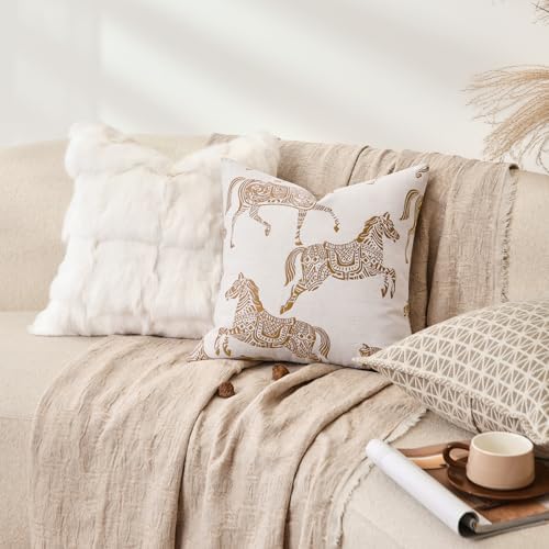 Luxury Equestrian Throw Pillow Cover 18x18, Double Sided Orange Horse Jacquard Embroidery Decorative Cushion Cover for Sofa Bed Living Room, Bedroom - Image 5
