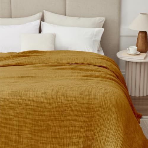 100% Cotton Muslin Blanket Twin 60" x 80", Breathable and Lightweight Cotton Twin Blankets for Couch, Soft Cooling Summer Gauze Blanket for Adults All Season, Camel - Image 6