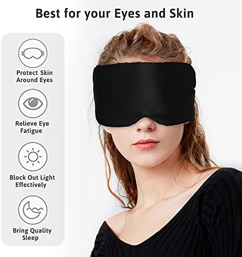 Silk Sleep Mask for Women Men, Mulberry Silk Eye Sleeping Mask & Blindfold with Adjustable Strap, Blackout Eye Cover for Sleep Travel Yoga Nap, Large Size, Black - Image 3