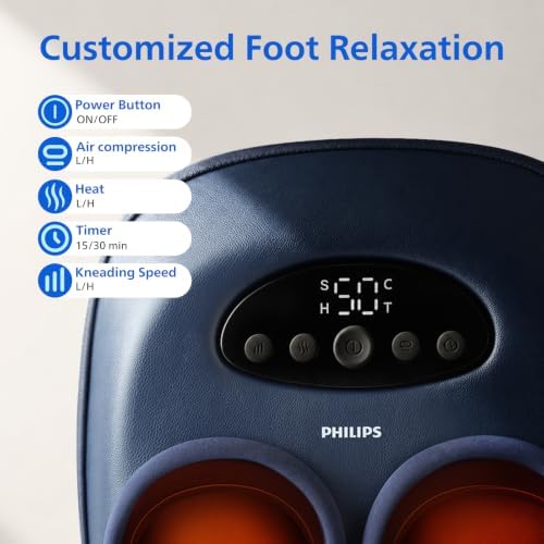 PHILIPS Foot Massager with Heat, Shiatsu Kneading & Air Compression, Blue - Image 6