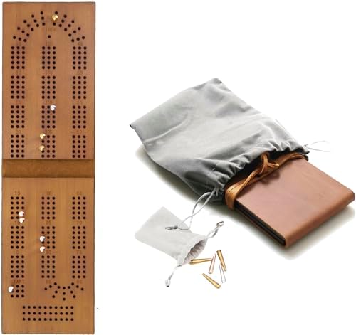 Jeereal Travel Cribbage Board Game Leather & Solid Bambo-Wood Pocket Sized Tiny Card Game Board (Bamboo|3 Tracks) - Image 3