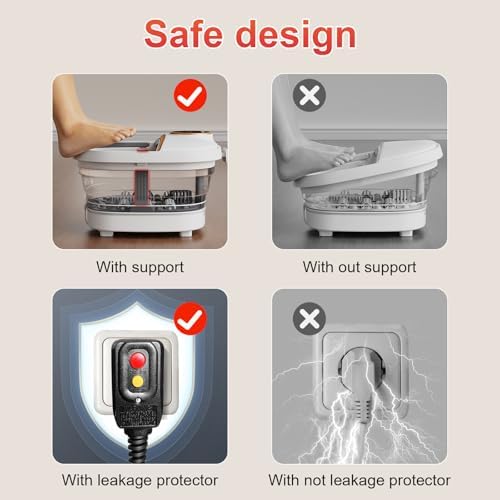 GEHONA Collapsible Foot Spa Bath with Heat,Foot Massager with Two Side Supports,Leakage Protector,Temperature Control,Bubbles,Red Light,Timer, Feet Spa Tub,Feet Soaker,Gifts (Beige) - Image 2
