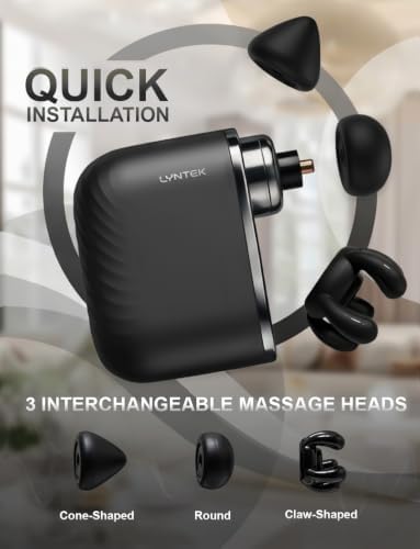 Mini Massage Gun Black- Small Handheld Muscle Massager with Percussion Deep Tissue, 5 Adjustable Vibration Frequency & 3 Interchangeable Heads - Portable Pocket Massage Gun for Gym, Travel - Image 4