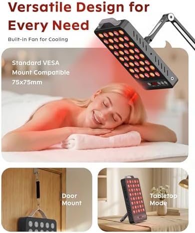 SOLRA Near Infrared Red Light Panel with Magnetic Mount and Floor Stand 660nm 850nm Dual Wavelength LED Wellness Lamp Zero EMF Black - Image 6