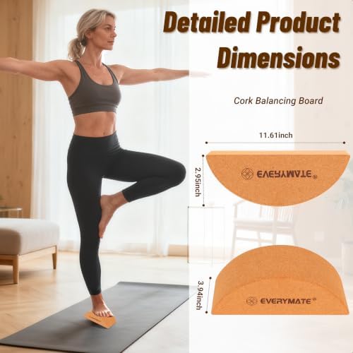 EVERYMATE Cork Balance Board Kit, Foot & Ankle Strengthener with Massage Roller/Ball,Balance Board Half & Half-Moon Ball, for Enhance Mobility & Prevent Falls Improve Foot Function for Home/Office/Gym - Image 2