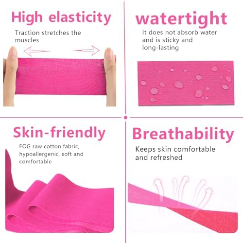 SOON GO Kinesiology Tape, 2 ih x 16.4 ft Uncut Athletic Tape, Waterproof Breathable Latex-Free, Muscle Recovery & Joint Support, Pink (1/2/5 Rolls) - Image 6