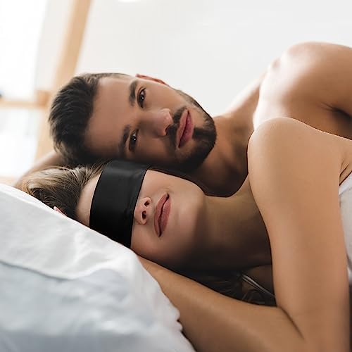 FRESHME Satin Sleep Mask - Comfortable Eye Mask Blindfold for Women Men Soft Adjustable Blackout Eye Cover Shade for Night Sleeping Travel Meditation Pure Black Valentine's Day Gift 160cm/63in - Image 4
