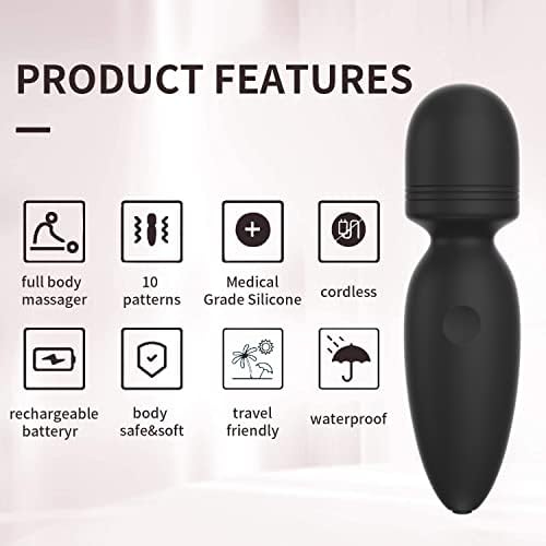 Mini Wand Massager,Small Cordless Handheld Massager with 10 Quiet Vibration Modes, Personal Handheld Rechargeable Massager for Neck Shoulder Back Body [4.35 * 1.18 inches] - Image 3